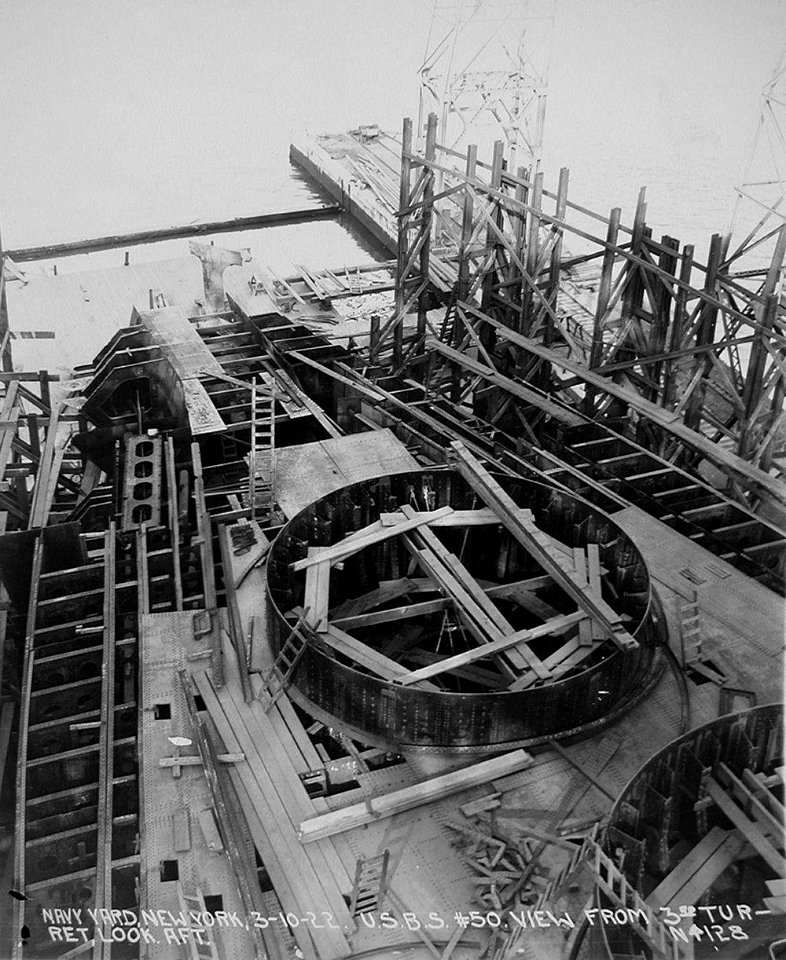 BB-50 PCU Indiana, view from 3rd turret looking aft