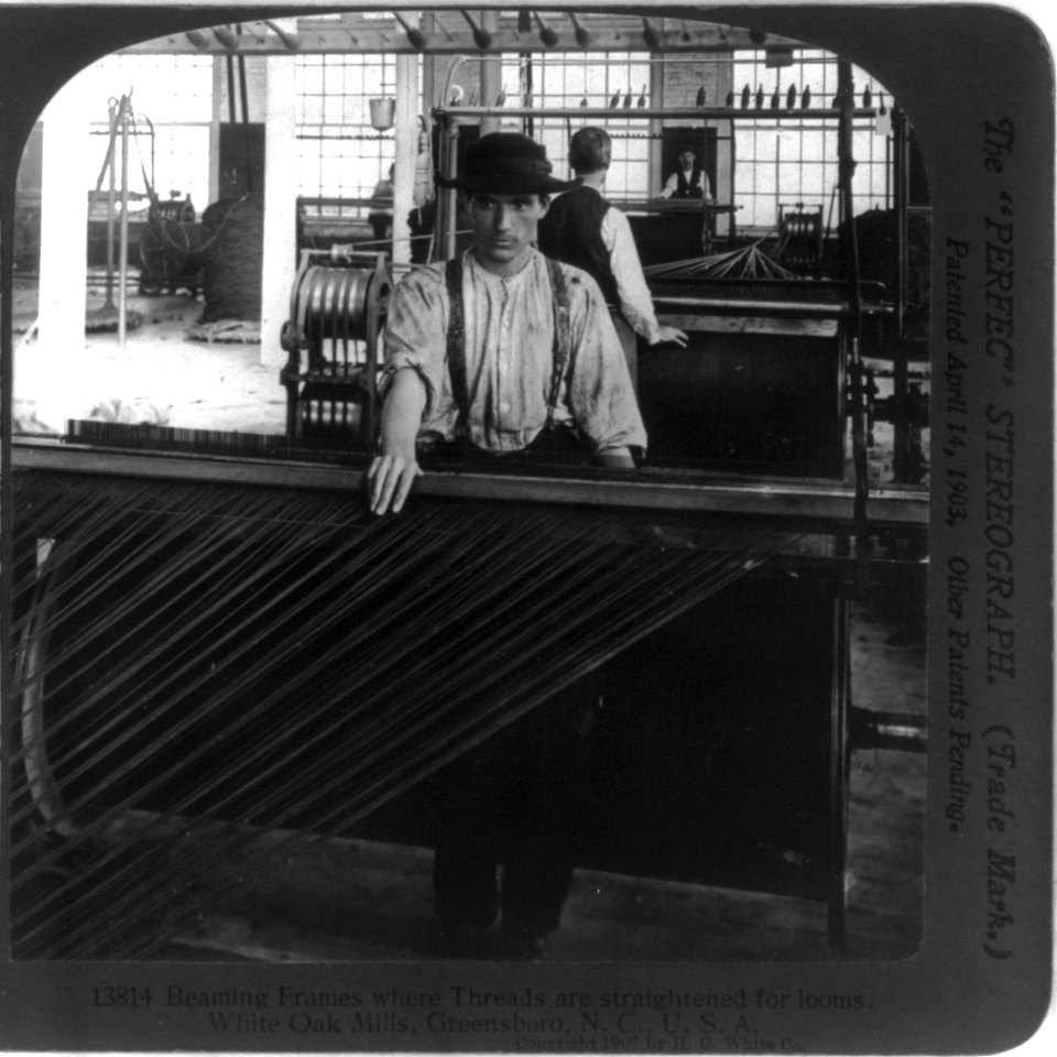 Beaming frames, where threads are straightened for looms, White Oak Mills, Greensboro, N.C. LCCN2004673002