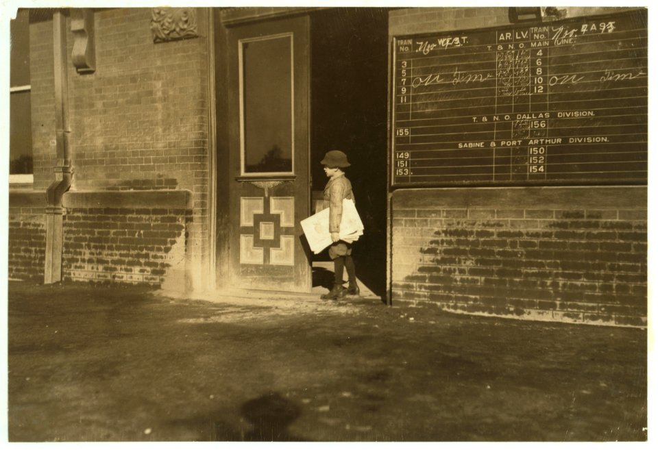 Beaumont is overrun with little newsies. This boy, Vincent Serio, eight years old, is up at 5-00 A.M. daily. 'Have sold papers since I was four years old.' LOC nclc.03914