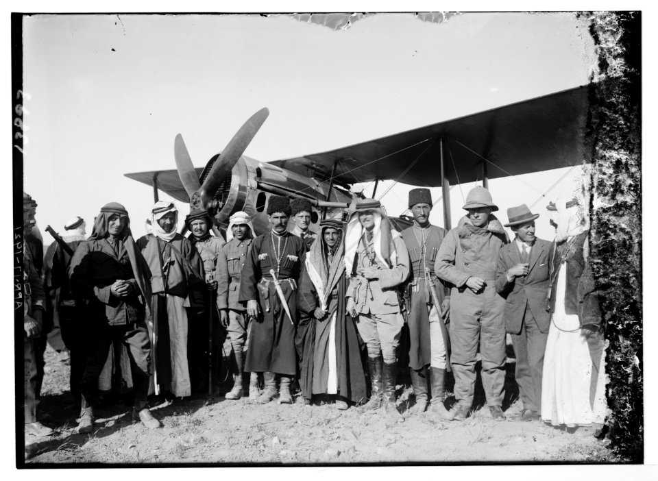 Bedouin and Circassian chiefs on the Aerodrome at Amman, 1921 LOC matpc.04761