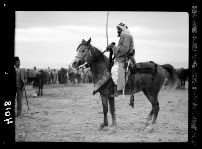 Bedouin life in Trans-Jordan. Sheik Abu Meddin. Known as an intrepid warrior, mounted on an Arab steed LOC matpc.15668