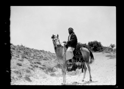 Bedouin life in Trans-Jordan. Syrian Bedouin from the Damascus district. Mounted with oriental saddle and trappings LOC matpc.15672