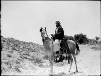 Bedouin life in Trans-Jordan. Syrian Bedouin from the Damascus district. Mounted with oriental saddle and trappings LOC matpc.15672