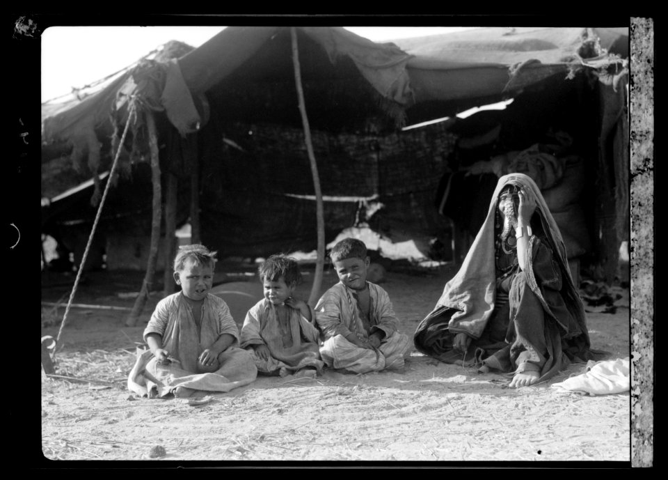 Beersheba and surroundings. (Beer Saba). A Beersheba Bedouin home. Woman and children of the porer class in their tent LOC matpc.15538
