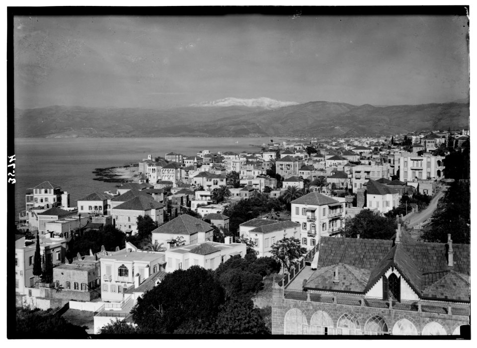 Beirut. Beirut and St. George's Bay. Showing snow-clad Sunnin LOC matpc.02831