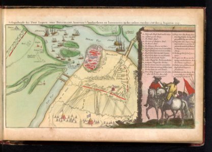 Beleg van Belgrado, 1717 Gelegentheydt der Twee Legers voor Belgrado, benevens 't bombarderen en kannoneren op den andren, van den 2 tot den 14 Augustus 1717 (titel op object), BI-B-FM-090-10