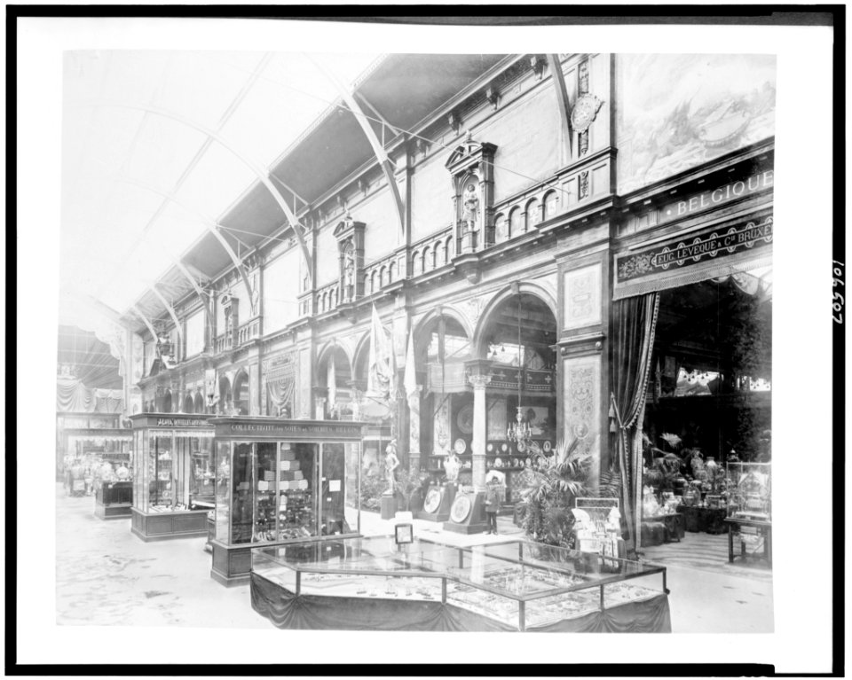 Belgian exhibit, displaying pottery and decorative arts, Palace of Diverse Industries, Paris Exposition, 1889 LCCN92520471