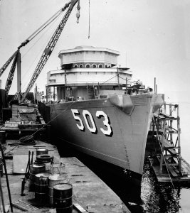 Belgian minesweeper Artevelde (M907) fitting out in 1954
