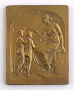 Belgian Orphan Fund 1914-1918, plaquette by Pierre Theunis, Belgium, 1918, Coins and Medals Department of the Royal Library of Belgium, 2Lef 103-17 (recto)
