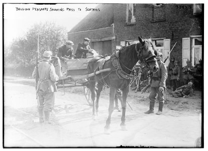 Belgian peasants showing pass to sentries LCCN2014698450