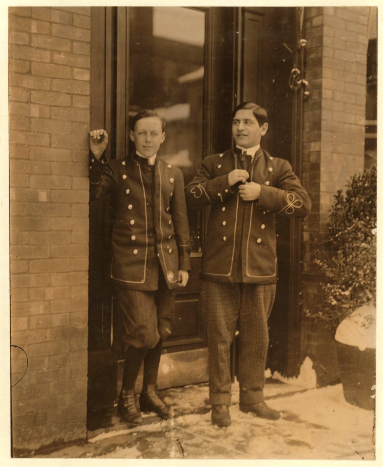 Bell boys at the Hotel Martin, work until midnight. LOC nclc.03432