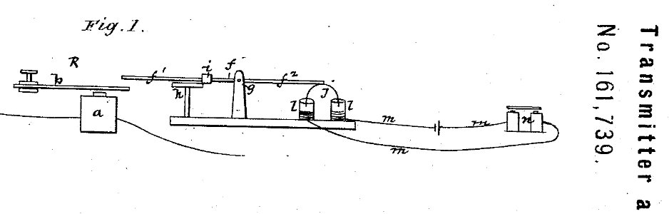 Bell's drawing for Patent 161739 granted by U.S. PTO in April 1875