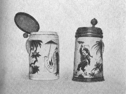 Bemalte Bauernkrüge mit Zinndeckel
