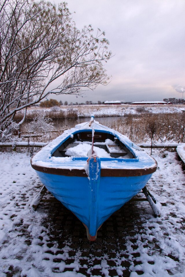 Paving blue dinghy