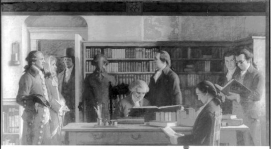 Benjamin, Franklin, 1706-1790, Franklin opening 1st subscription library in Phila. LCCN2005685502