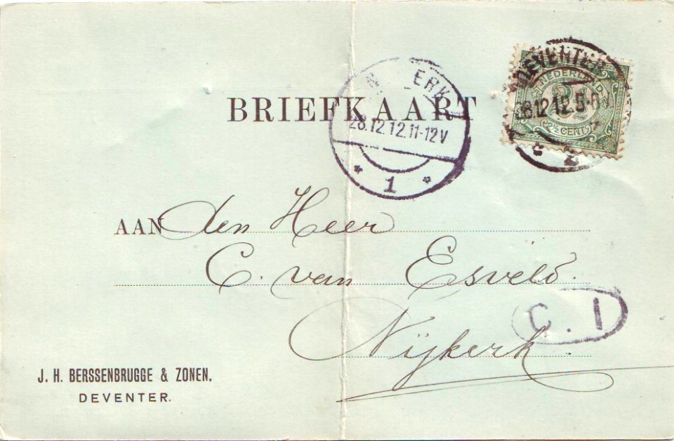 Berichtkaart Deventer Nijkerk 1912