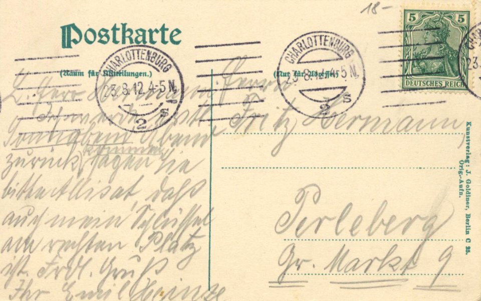 Berlin, Charlottenburg, Berlin - Friedrich-Karl-Platz (back) (Zeno Ansichtskarten)