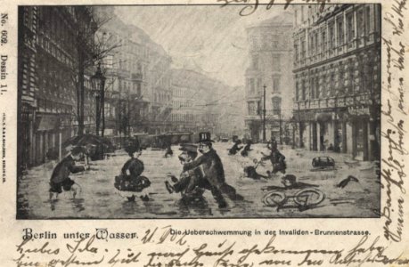 Berlin, Mitte, Berlin - Invalidenstraße Ecke Brunnenstraße, Überschwemmung (Zeno Ansichtskarten)