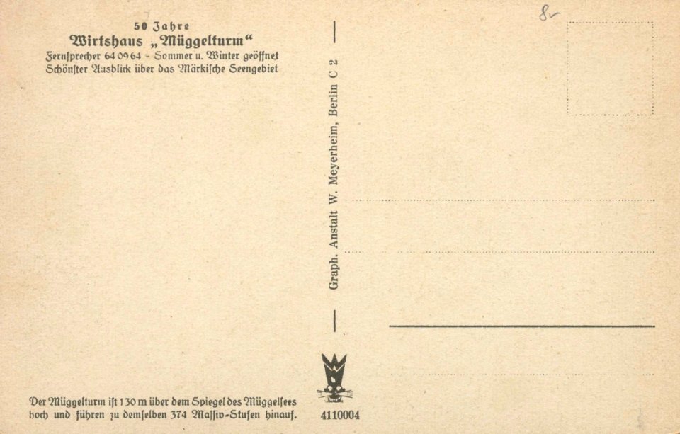 Berlin, Köpenick, Berlin - Müggelheim, Aussichtsturm und Bismarckwarte in den Müggelbergen (back) (Zeno Ansichtskarten)