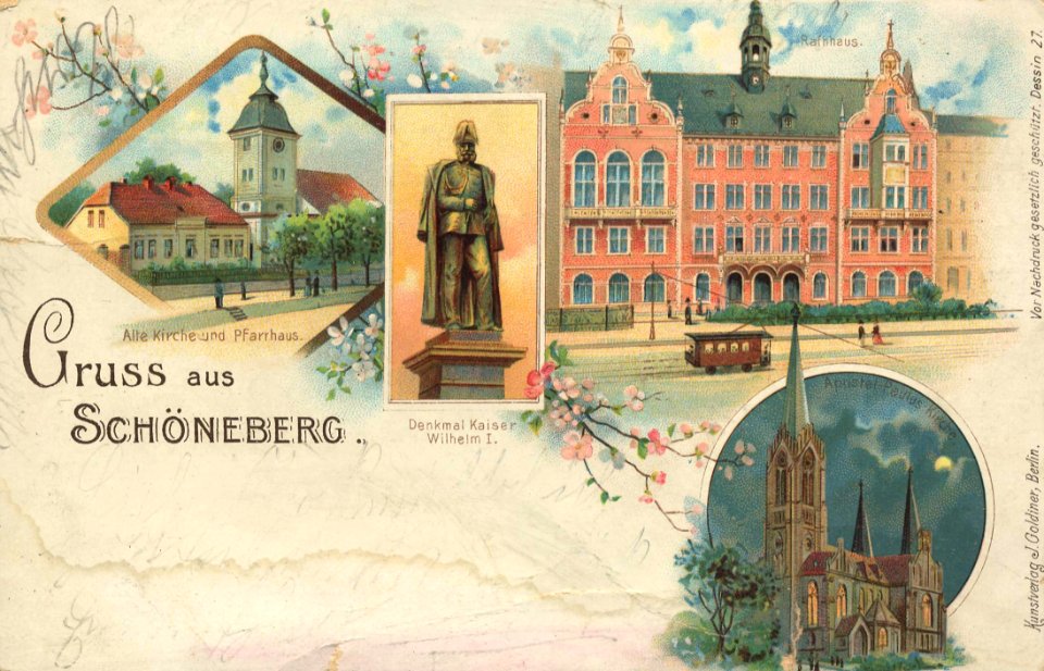 Berlin, Schöneberg, Berlin - Rathaus; Alte Kirche und Pfarrhaus; Denkmal Kaiser Wilhelm I. (Zeno Ansichtskarten)