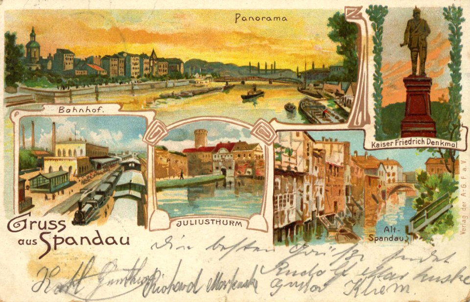 Berlin, Spandau, Berlin - Panorama; Bahnhof; Kaiser-Friedrich-Denkmal (Zeno Ansichtskarten)