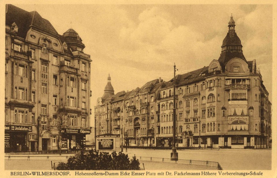 Berlin, Wilmersdorf, Berlin - Hohenzollerndamm Ecke Emser Platz, Dr. Fackelmanns Höhere Vorbereitungsschule (Zeno Ansichtskarten)