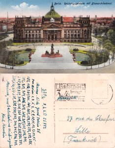 Berlin. — Reichstagsgebäude mit Bismarkdenkmal. vº.rº