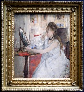 Berthe morisot, giovane donna che si impomata (donna alla toeletta), 1877