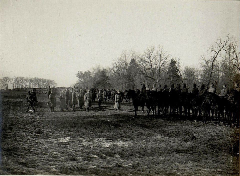 Besichtigung der Landsturm Husaren Eskadron durch Erzherzog Karl, aufgenommen am 2. Februar 1916 (BildID 15541533)