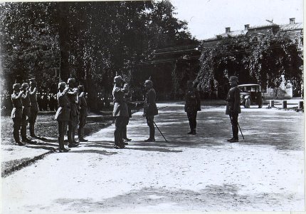 Besuch S.M.des Königs Friedrich August von Sachsen am 6.9.1917, Empfang in Chorostkow (241. I. D). (BildID 15730144)