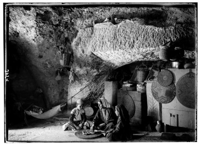 Bethlehem and surroundings. Bethlehem. A manger home. Room, part cave. Swaddled baby & dove-cote LOC matpc.02604