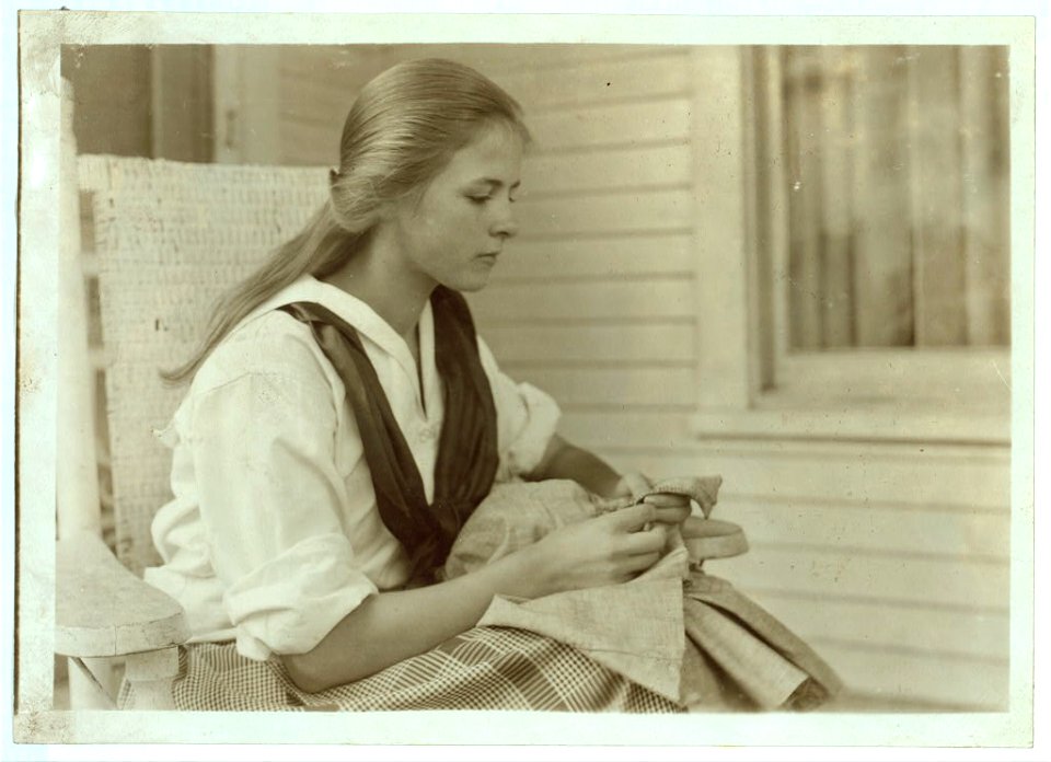 Betsay (i.e., Betsey) Price, - First year High School at her club sewing. 4 H Club work - Marlinton, W. Va. LOC nclc.04436
