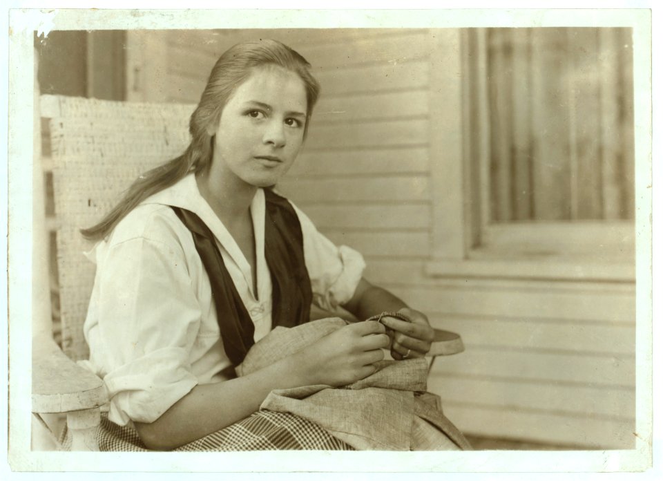 Betsey Price, First year high school at her Club sewing. 4 H Club work, Marlinton, W. Va. LOC cph.3a29831