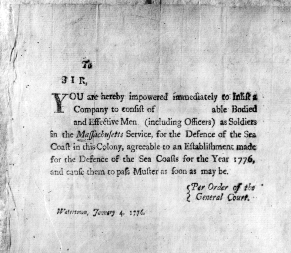 Broadside of Revolutionary War period- (Enlistment authoriz. Watertown, Mass.) LCCN2005696231