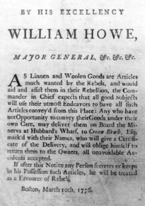 Broadside of Revolutionary War period- (Proclamation by Gen. Howe against assisting Rebels. Boston, Mar 10, 1776) LCCN2005696233