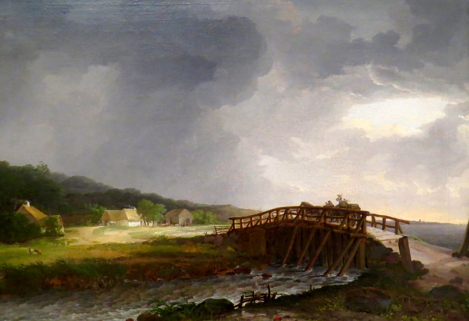Broen over Tryggevælde Å med udsigt til Køge (I. C. Dahl)