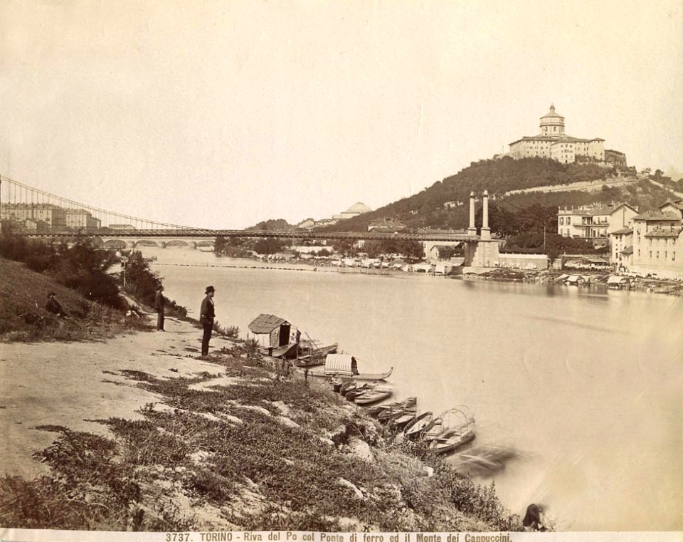 Brogi, Giacomo (1822-1881) - n. 3737 - Torino - Riva del Po col Ponte di ferro ed il Monte dei Cappuccini