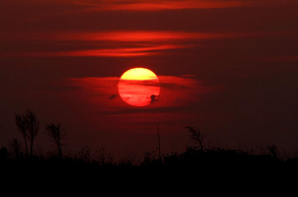 Sun red in the evening