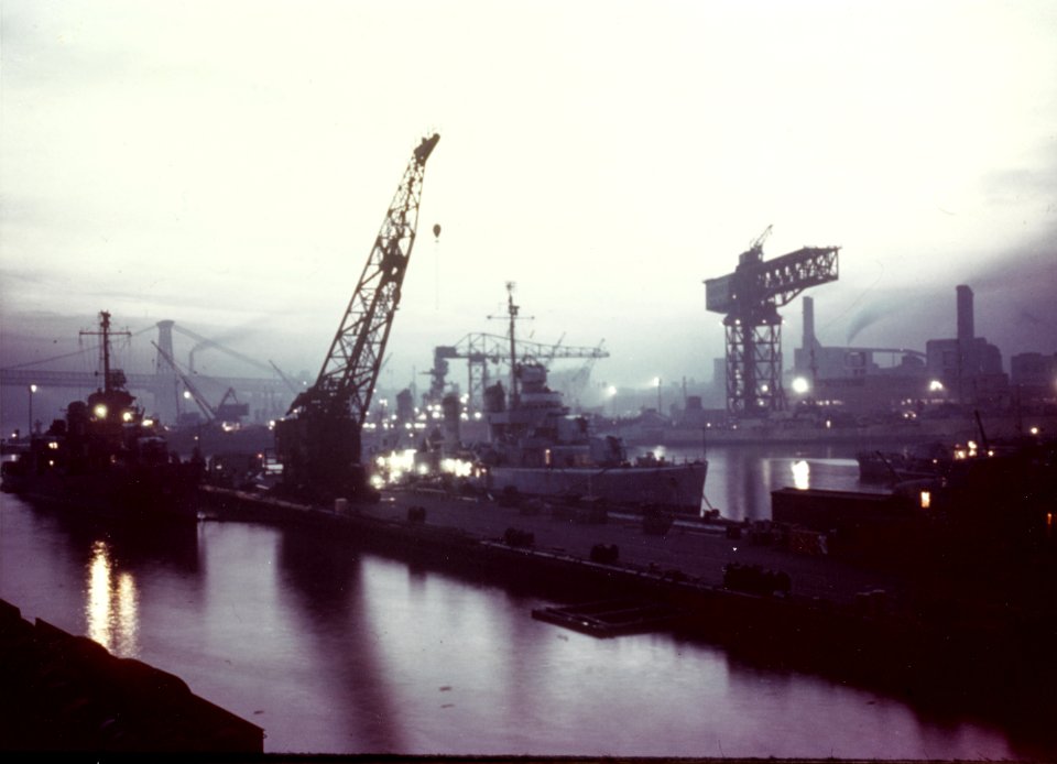 Brooklyn Navy Yard at dusk, in 1943 (80-G-K-3860)