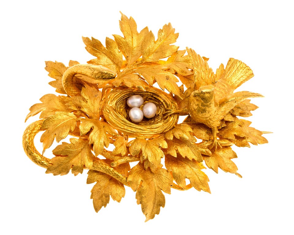 Brosch av guld med pärlor, 1866 - Hallwylska museet - 110313