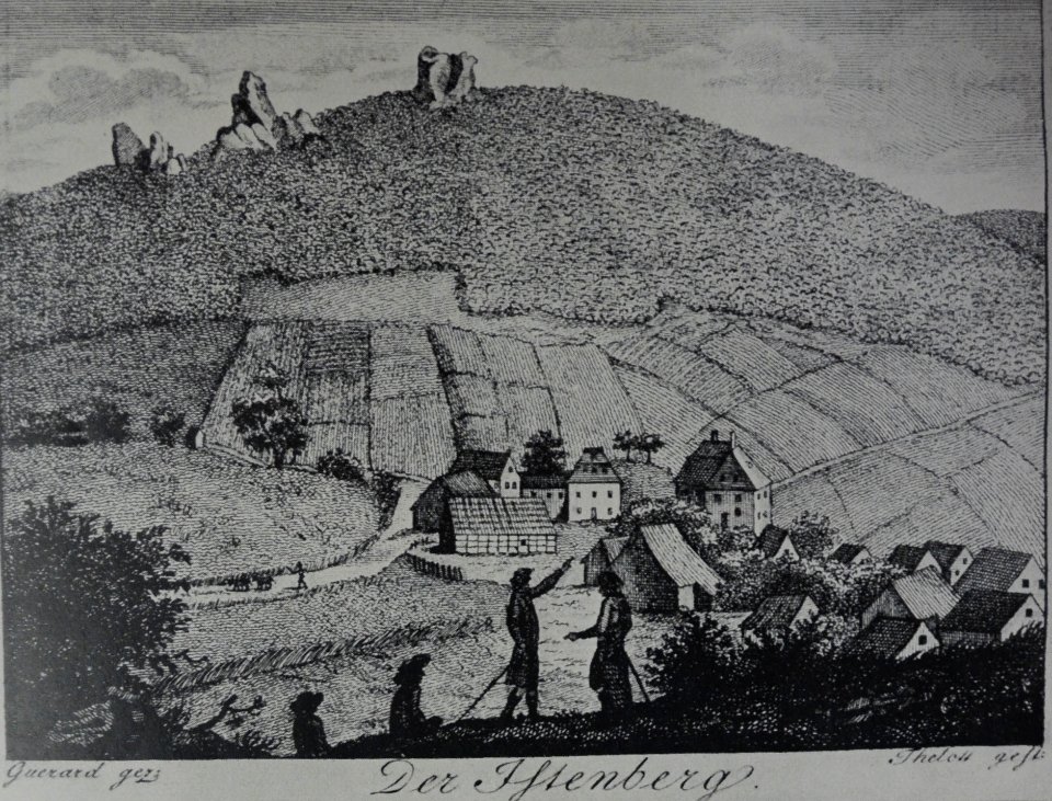 Bruchhausen Älteste bekannte Ansicht der Bruchhauser Steine mit Schloß Bruchhausen Kupferstich 1791