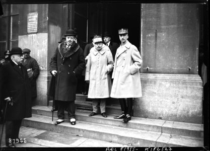 Bruxelles, 12-3-23, (de g. à d.) Maginot, Degoutte, Serrot (i.e. Sérot Almeras Latour) - (photographie de presse) - (Agence Rol)