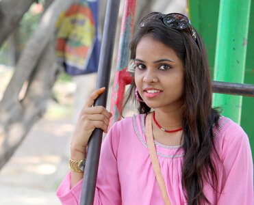 Girl girl in pink dress happy girl photo