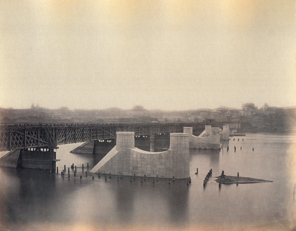 Budowa mostu Kierbedzia 1863c