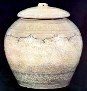 Buncheong Placenta Jar Stamped Chrysanthemum Designs