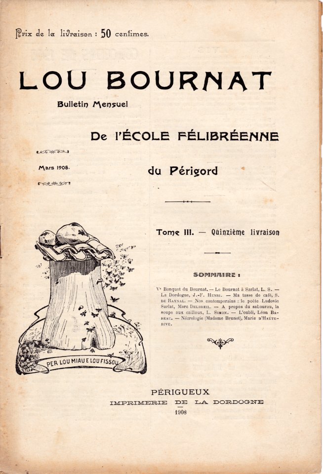Bulletin mensuel Lou Bournat de l'école Félibréenne du Périgord Mars 1908