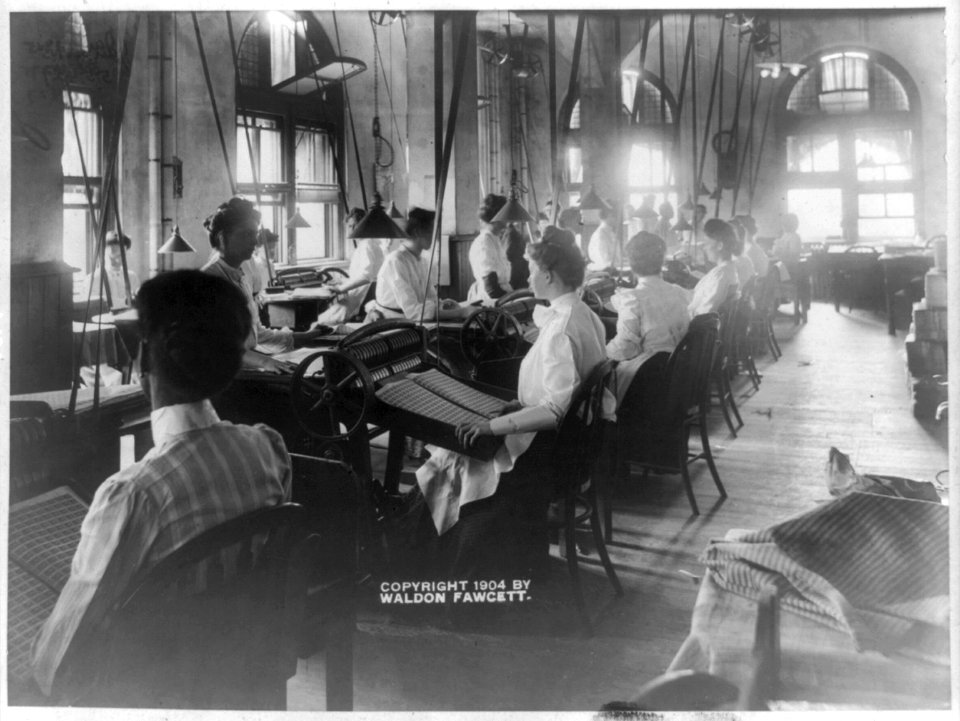 Bureau of Engraving and Printing, Wash., D.C. - women working at postage stamp machinery LCCN2007682443