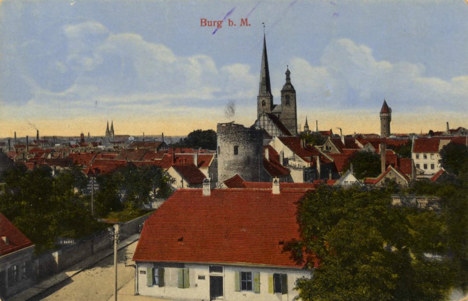 Burg (b. Magdeburg), Sachsen-Anhalt - Stadtansicht mit Burg (Zeno Ansichtskarten)