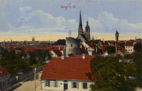 Burg (b. Magdeburg), Sachsen-Anhalt - Stadtansicht mit Burg (Zeno Ansichtskarten)