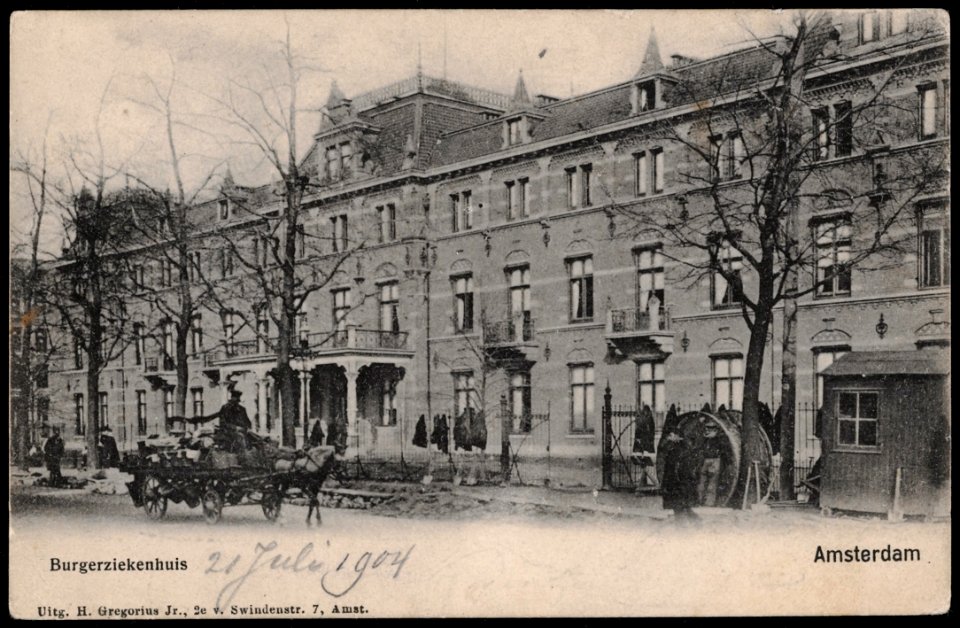 Burgerziekenhuis in de Linnaeusstraat 89. Uitgave H. Gregorius Jr. 2e van Swindenstraat 7, Amsterdam, Afb PRKBB00355000005